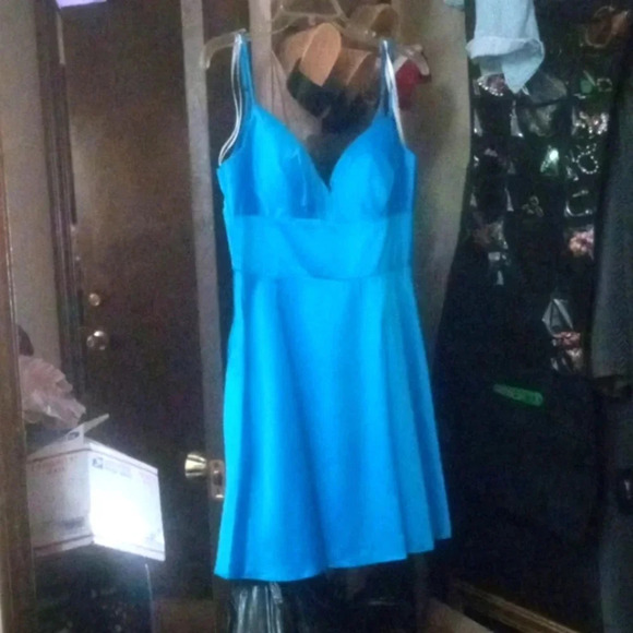 B DARLIN JUNIOR'S SWEETHEART NECK FIT & FLARE DRESS BLUE SIZE 2 - Picture 5 of 5